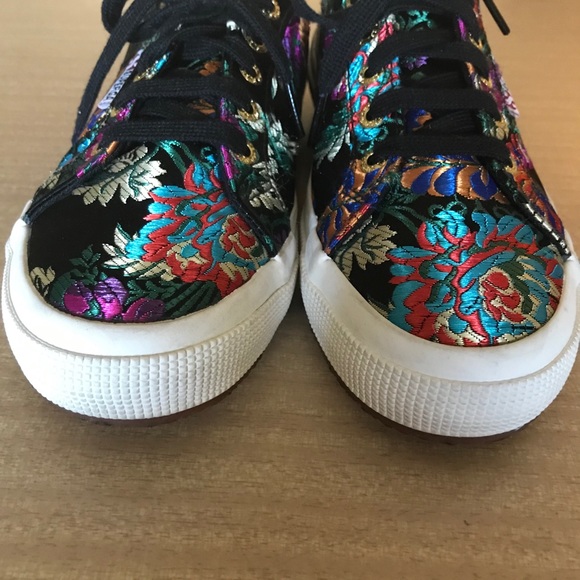 Superga Embroidered Satin Sneakers Black Size 7.5 - Picture 3 of 10